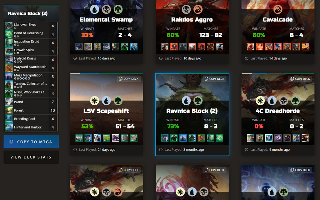 Liste des decks dans le profil Untapped.gg