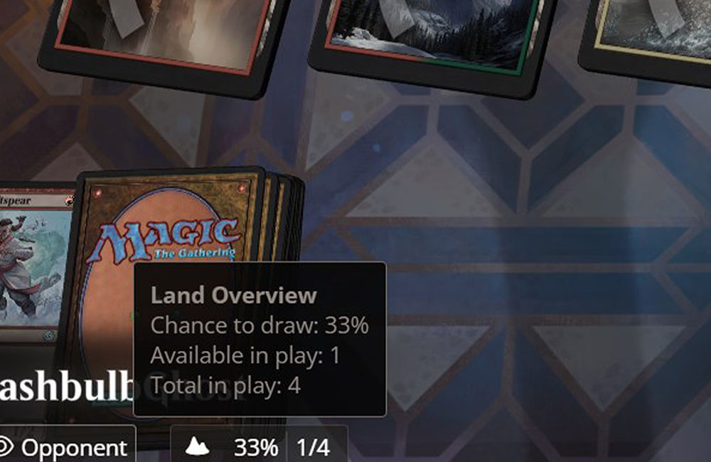 Land Overview popup showing in the game with Chance to Draw, Available to Play and Total in Play