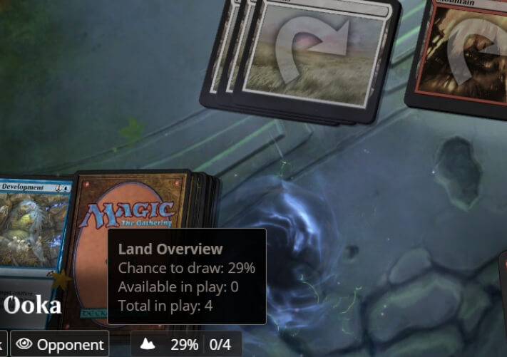 Land Overview popup showing in the game with Chance to Draw, Available to Play and Total in Play